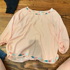 Peach Blouse with Embroidered Accents